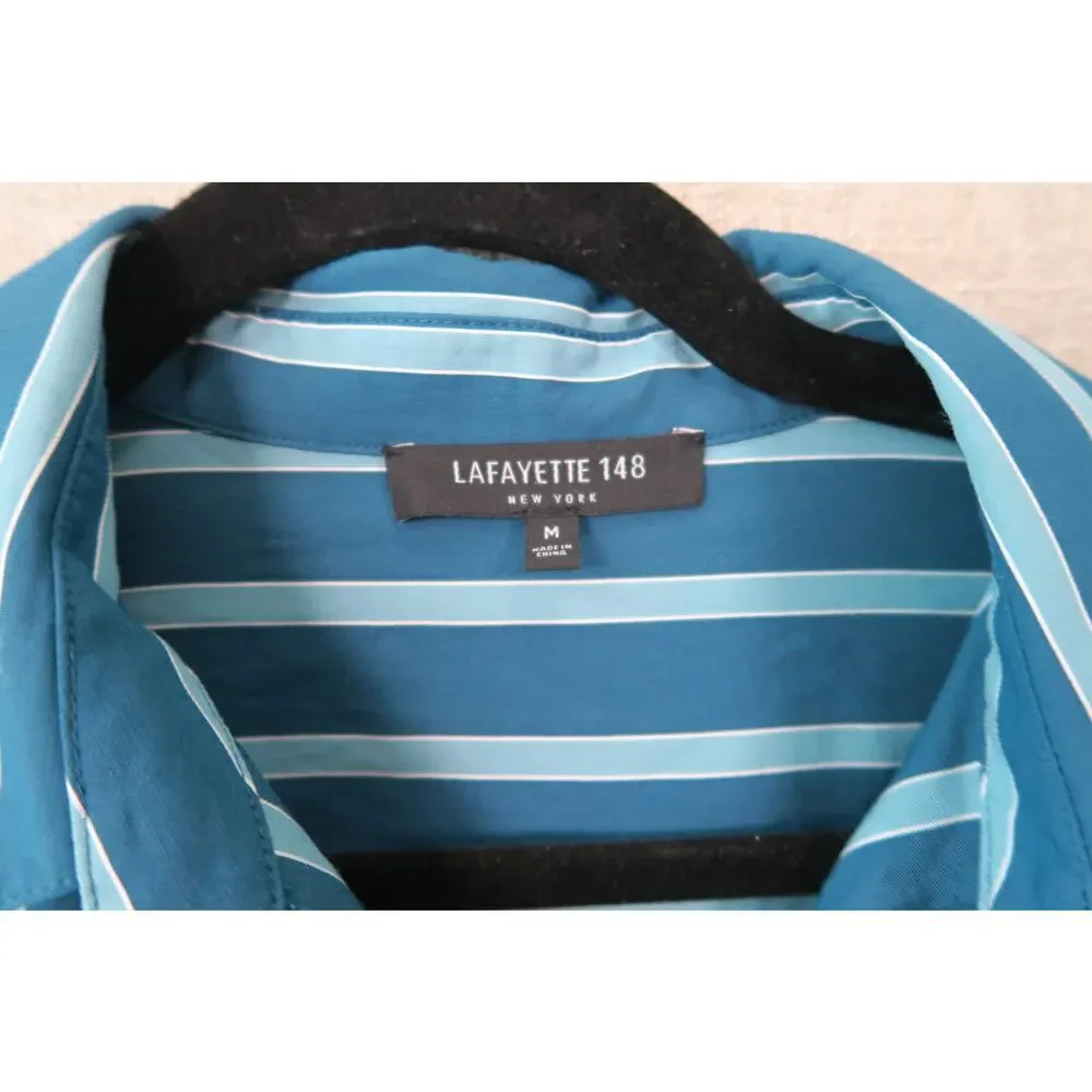 Lafayette 148 New York Teal & White Striped Popover Blouse